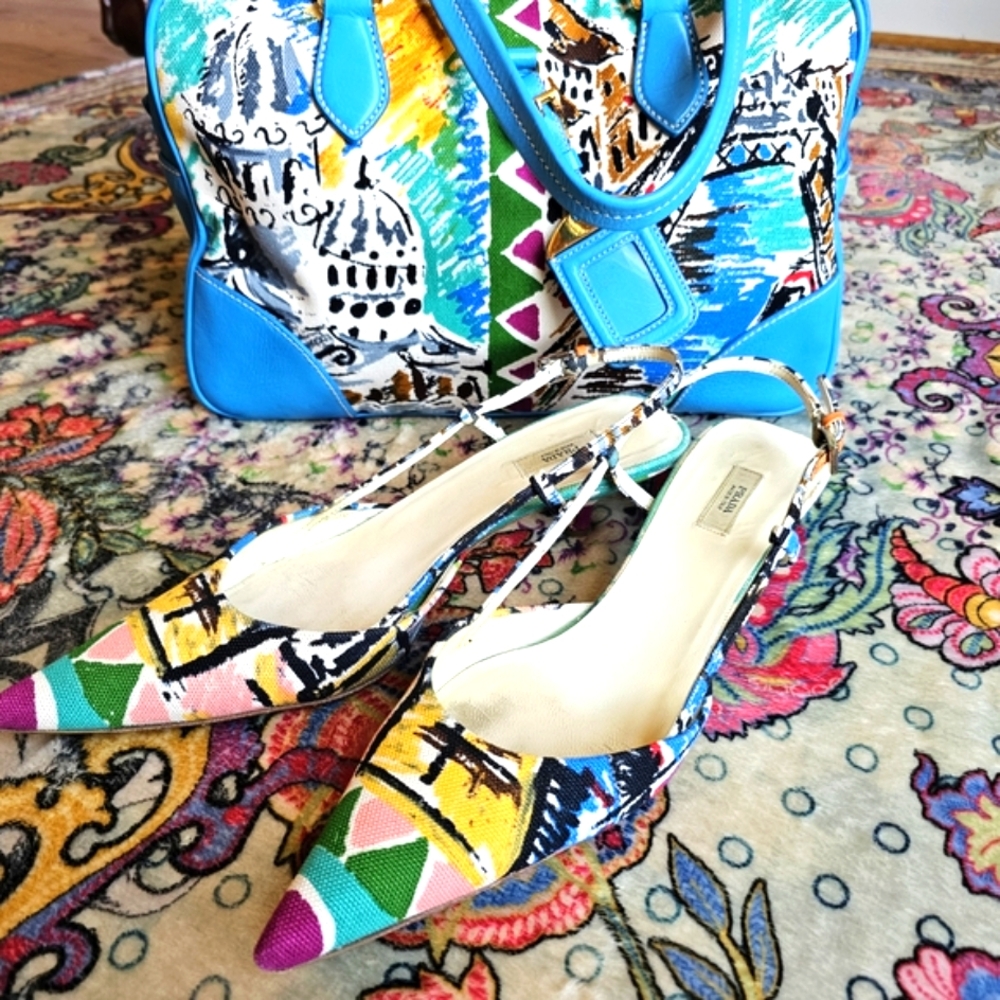 Prada Blue and Yellow Flats with Elegant Design - Picture 2 of 4